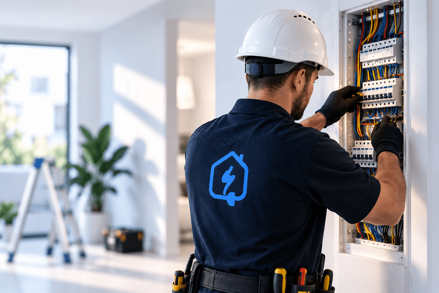 Electrician montând un tablou electric într-un apartament